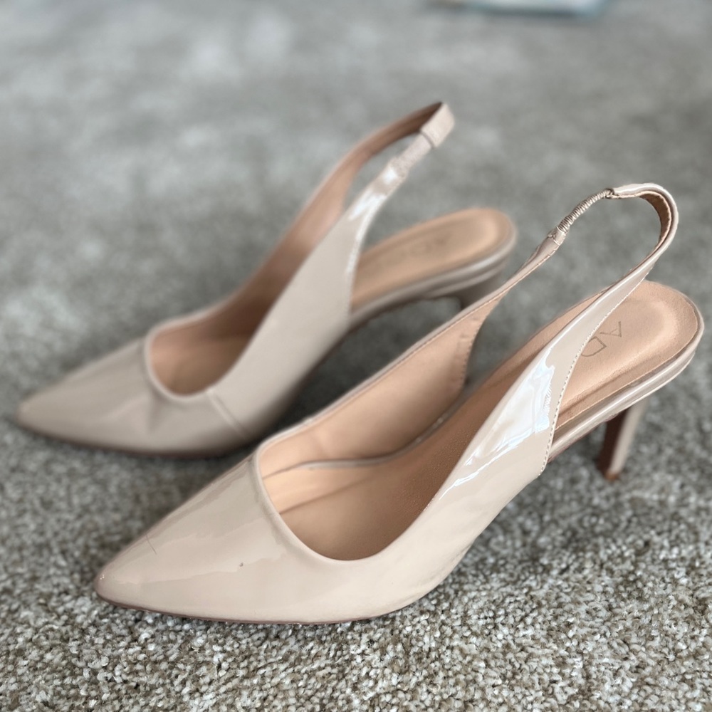 Beige Pointed Toe Slingback 2 1/2” Heels